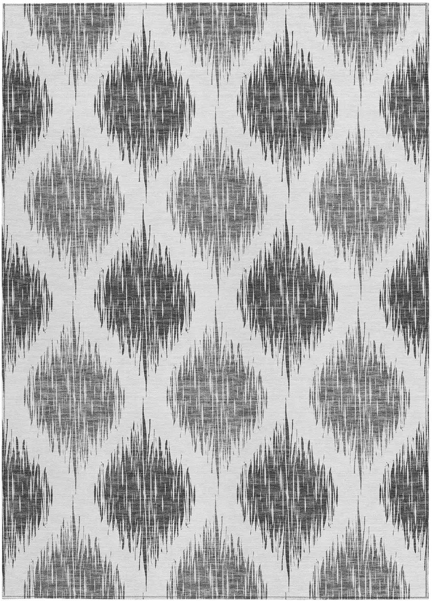 Gray Ivory And Charcoal Ikat Washable Indoor Outdoor Area Rug Photo 7
