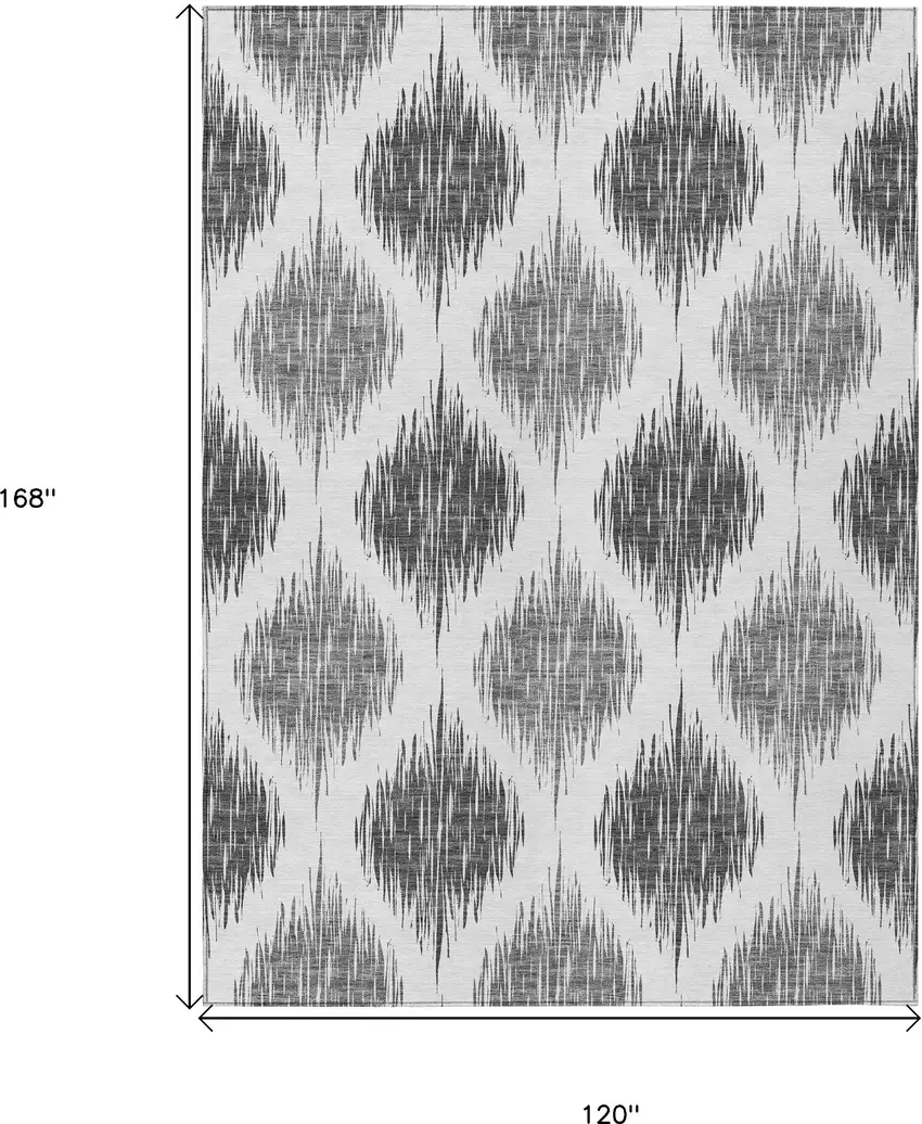 Gray Ivory And Charcoal Ikat Washable Indoor Outdoor Area Rug Photo 3