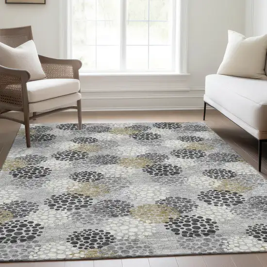 Gray Ivory And Charcoal Polka Dot Washable Area Rug With UV Protection Photo 6
