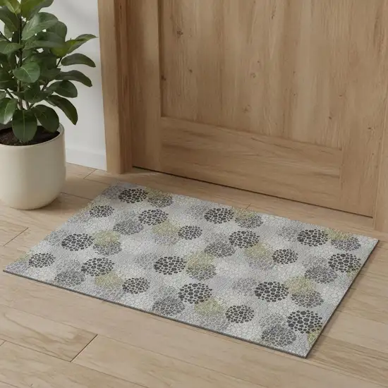 Gray Ivory And Charcoal Polka Dot Washable Area Rug With UV Protection Photo 1