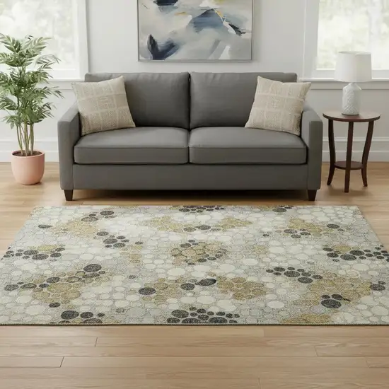 Gray Ivory And Charcoal Polka Dot Washable Area Rug With UV Protection Photo 2