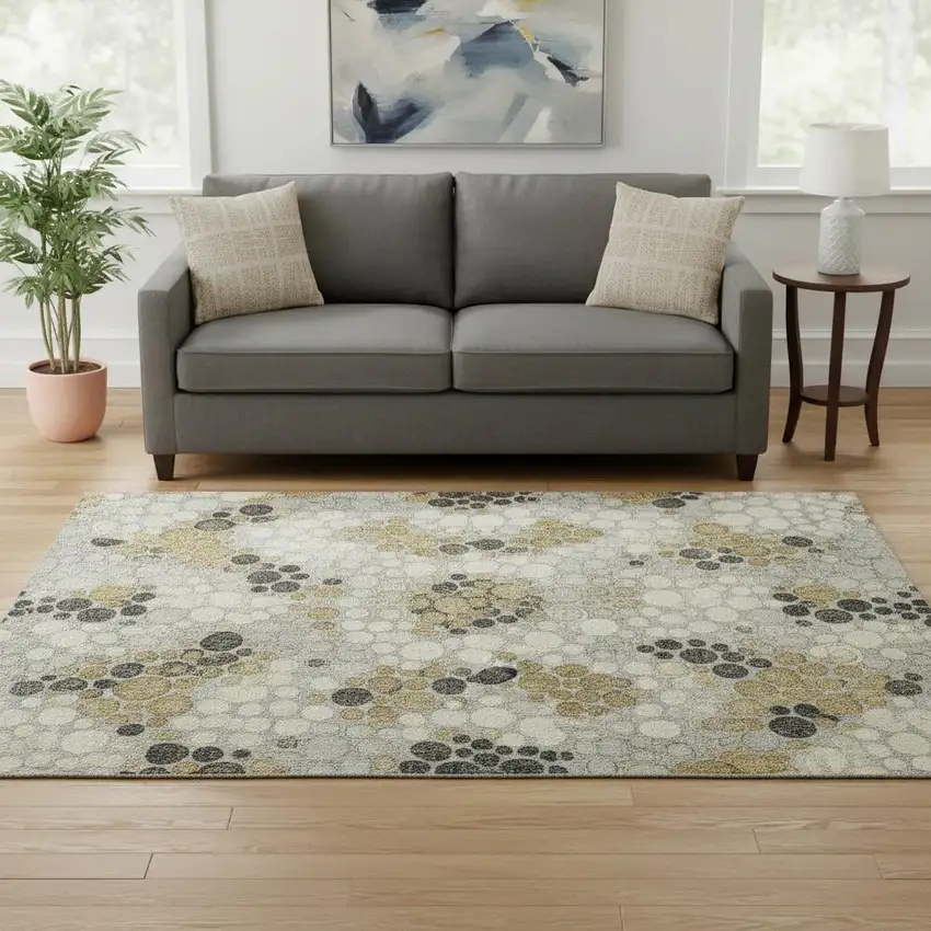 Gray Ivory And Charcoal Polka Dot Washable Area Rug With UV Protection Photo 2