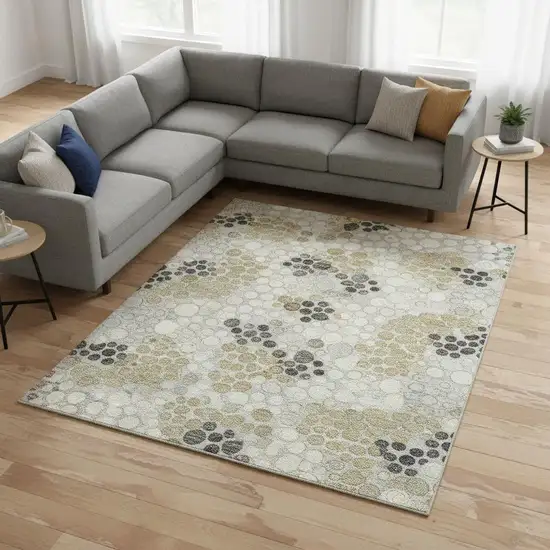 Gray Ivory And Charcoal Polka Dot Washable Area Rug With UV Protection Photo 2