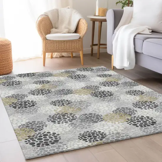Gray Ivory And Charcoal Polka Dot Washable Area Rug With UV Protection Photo 5