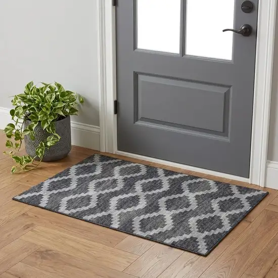 Gray Ivory And Charcoal Tribal Washable Area Rug With UV Protection Photo 1