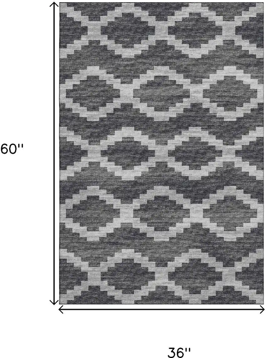 Gray Ivory And Charcoal Tribal Washable Area Rug With UV Protection Photo 3
