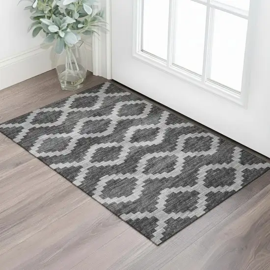 Gray Ivory And Charcoal Tribal Washable Area Rug With UV Protection Photo 1