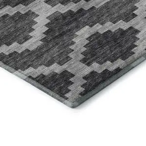 Photo of Gray Ivory And Charcoal Tribal Washable Area Rug With UV Protection