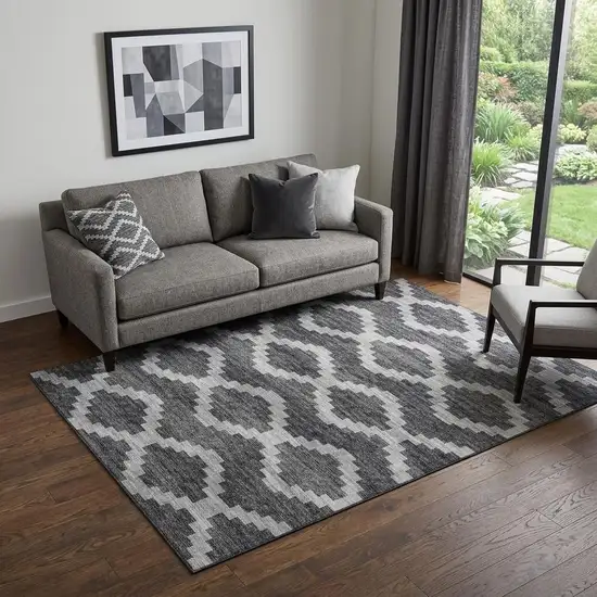 Gray Ivory And Charcoal Tribal Washable Area Rug With UV Protection Photo 1