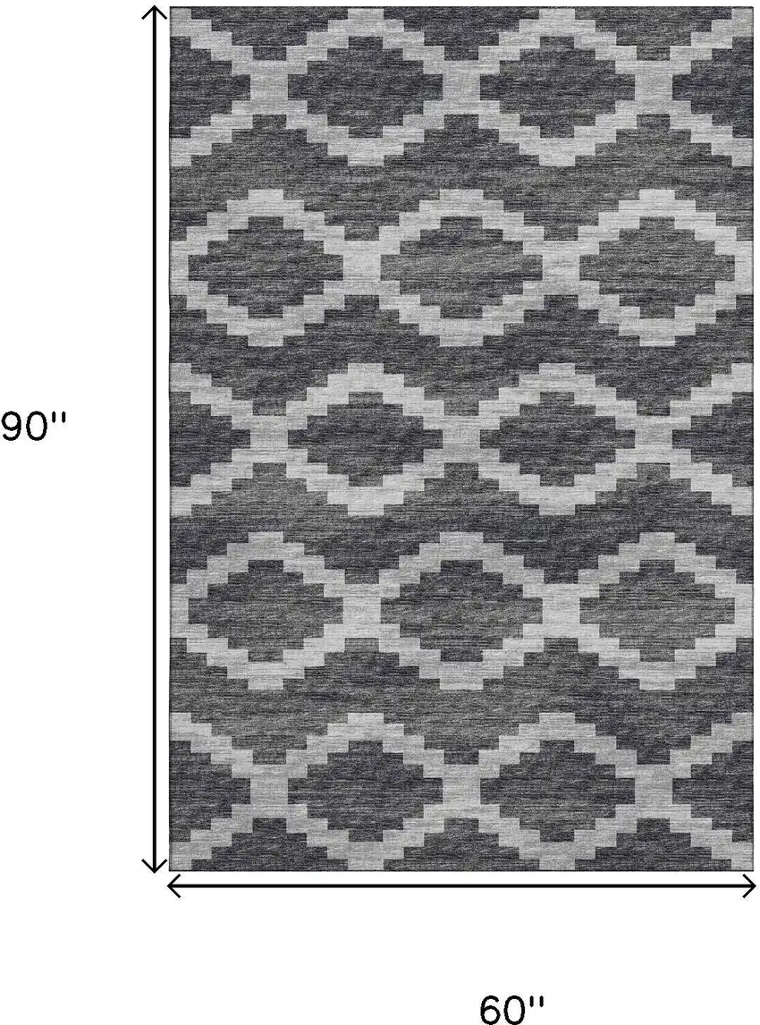 Gray Ivory And Charcoal Tribal Washable Area Rug With UV Protection Photo 3