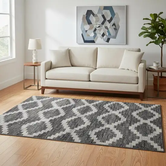 Gray Ivory And Charcoal Tribal Washable Area Rug With UV Protection Photo 1