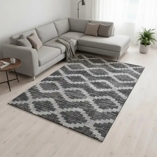 Gray Ivory And Charcoal Tribal Washable Area Rug With UV Protection Photo 1