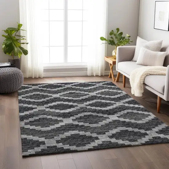Gray Ivory And Charcoal Tribal Washable Area Rug With UV Protection Photo 4