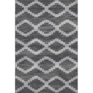 Photo of Gray Ivory And Charcoal Tribal Washable Area Rug With UV Protection