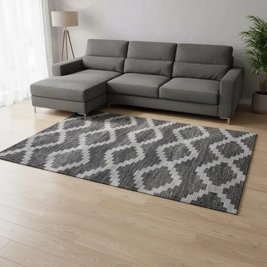 Gray Ivory And Charcoal Tribal Washable Area Rug With UV Protection Photo 1
