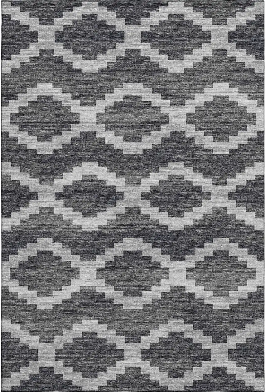 Gray Ivory And Charcoal Tribal Washable Area Rug With UV Protection Photo 2