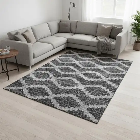 Gray Ivory And Charcoal Tribal Washable Area Rug With UV Protection Photo 1
