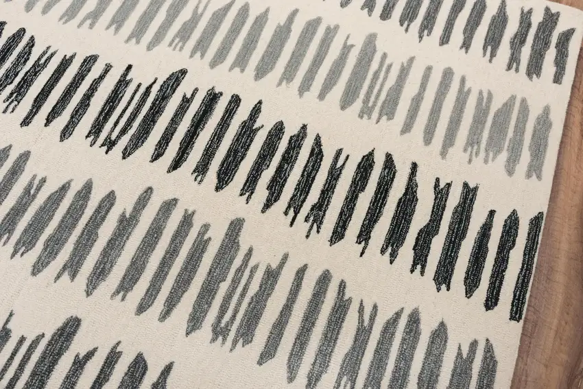 Gray Ivory And Charcoal Wool Striped Hand Tufted Area Rug Photo 4