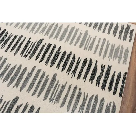 Gray Ivory And Charcoal Wool Striped Hand Tufted Area Rug Photo 4
