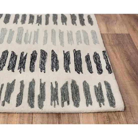 Gray Ivory And Charcoal Wool Striped Hand Tufted Area Rug Photo 2
