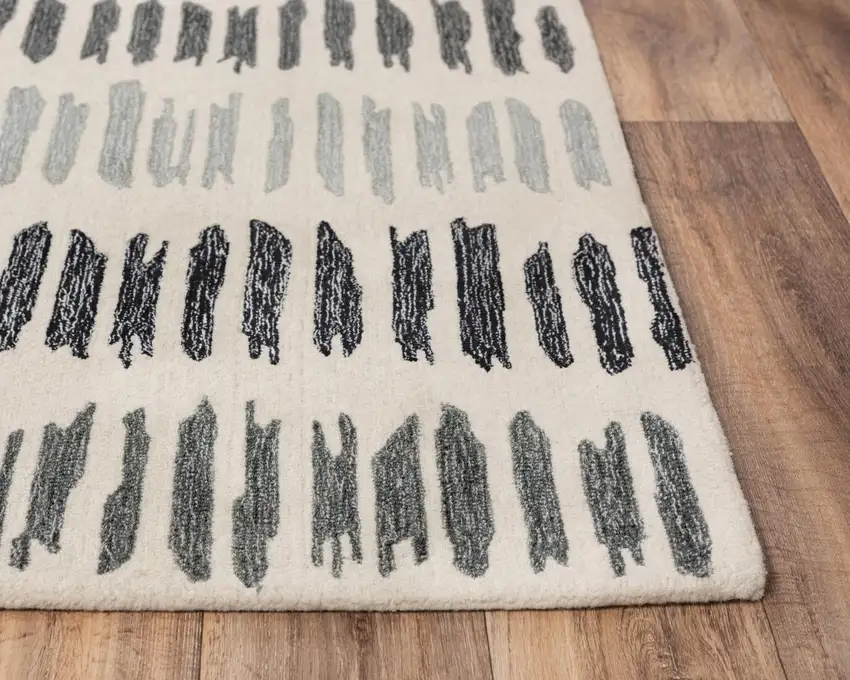 Gray Ivory And Charcoal Wool Striped Hand Tufted Area Rug Photo 2