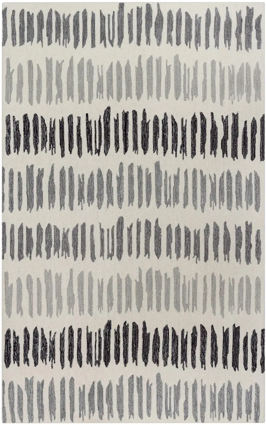 Gray Ivory And Charcoal Wool Striped Hand Tufted Area Rug Photo 1