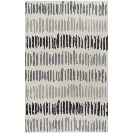 Gray Ivory And Charcoal Wool Striped Hand Tufted Area Rug Photo 1