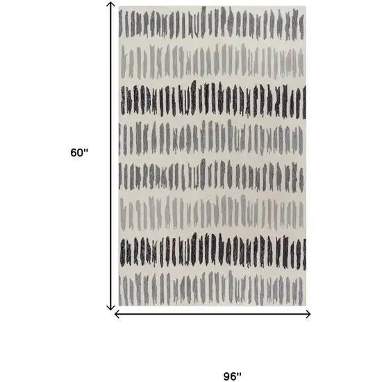 Gray Ivory And Charcoal Wool Striped Hand Tufted Area Rug Photo 5
