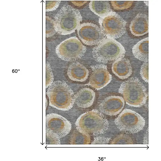 Gray Ivory And Copper Geometric Washable Indoor Outdoor Area Rug Photo 3