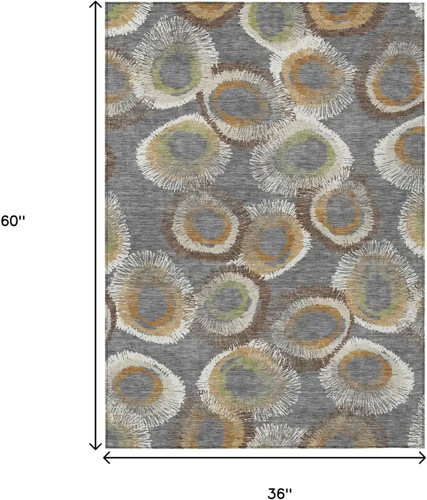 Gray Ivory And Copper Geometric Washable Indoor Outdoor Area Rug Photo 3