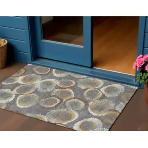 Photo of Gray Ivory And Copper Geometric Washable Indoor Outdoor Area Rug