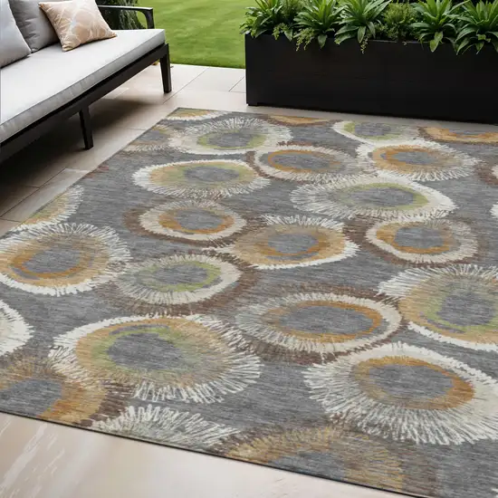Gray Ivory And Copper Geometric Washable Indoor Outdoor Area Rug Photo 1