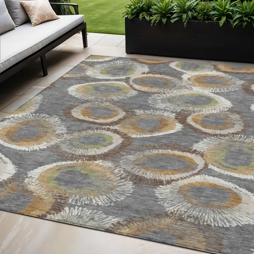 Gray Ivory And Copper Geometric Washable Indoor Outdoor Area Rug Photo 1