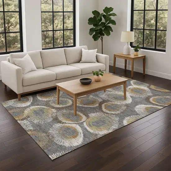 Gray Ivory And Copper Geometric Washable Indoor Outdoor Area Rug Photo 9