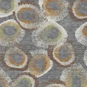 Photo of Gray Ivory And Copper Geometric Washable Indoor Outdoor Area Rug