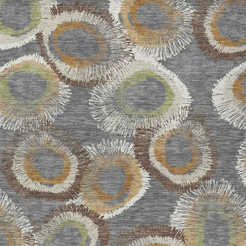 Gray Ivory And Copper Geometric Washable Indoor Outdoor Area Rug Photo 6