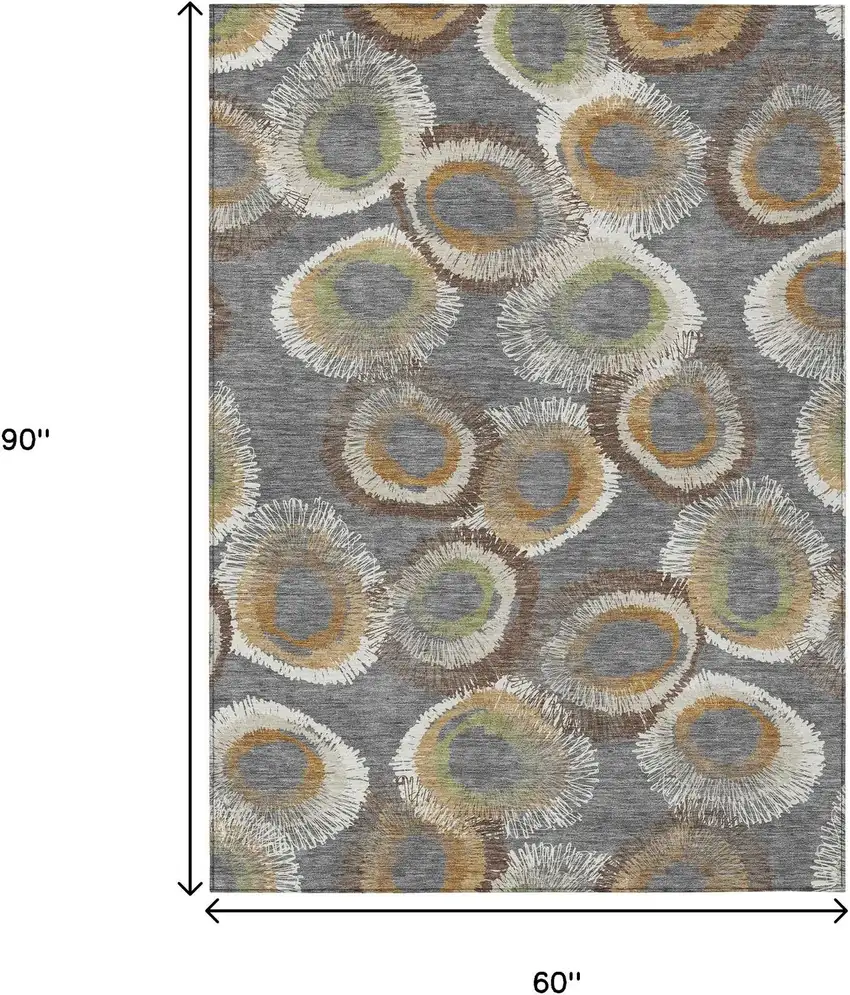 Gray Ivory And Copper Geometric Washable Indoor Outdoor Area Rug Photo 3