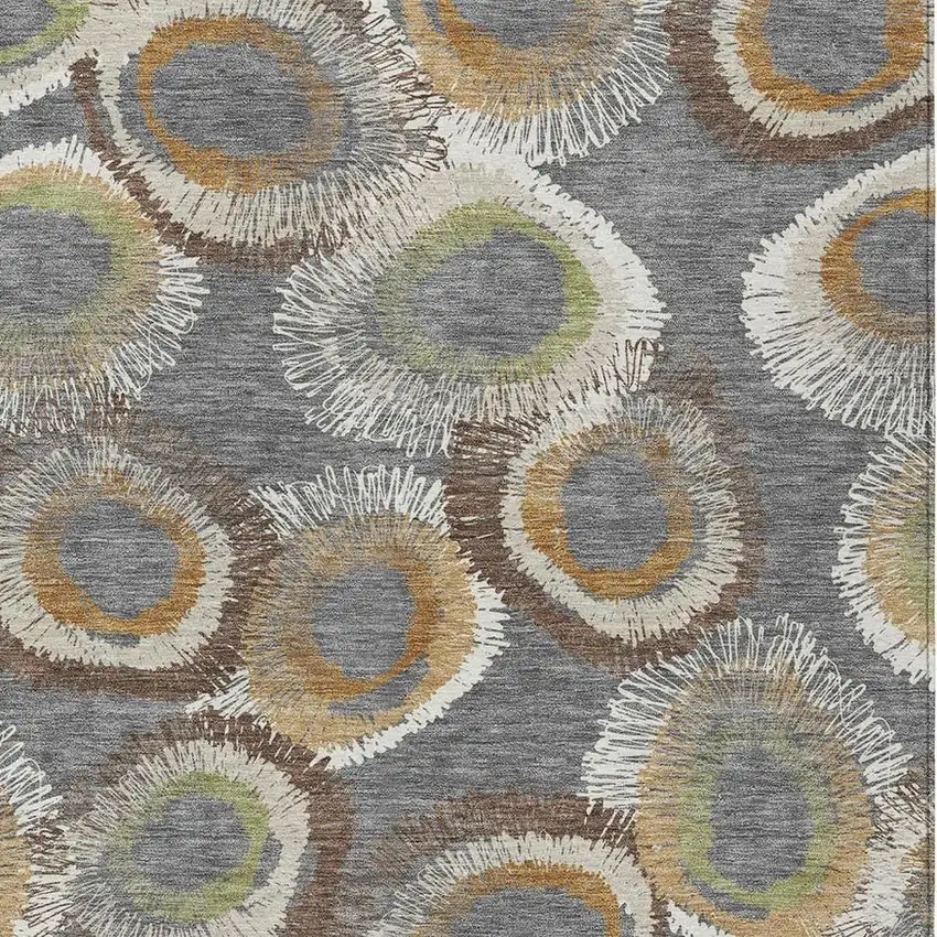 Gray Ivory And Copper Geometric Washable Indoor Outdoor Area Rug Photo 7