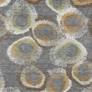 Photo of Gray Ivory And Copper Geometric Washable Indoor Outdoor Area Rug