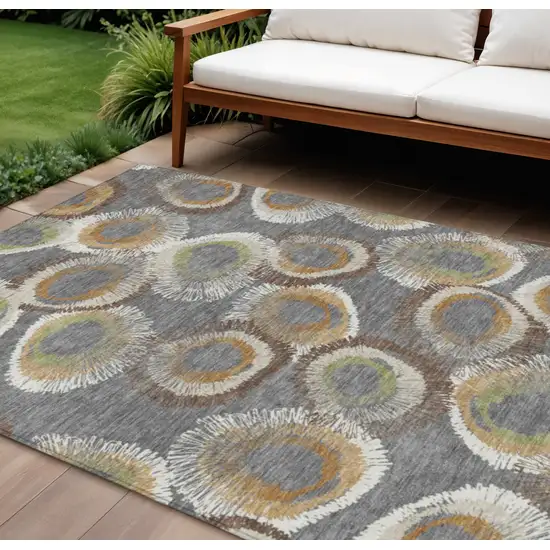 Gray Ivory And Copper Geometric Washable Indoor Outdoor Area Rug Photo 1