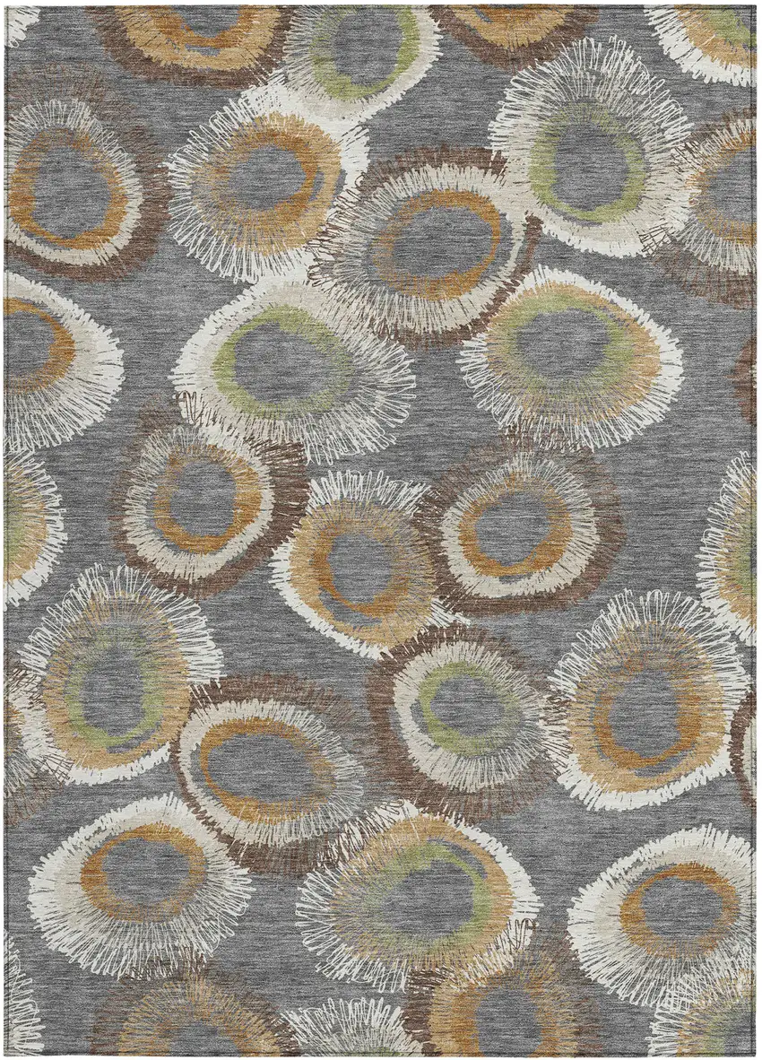 Gray Ivory And Copper Geometric Washable Indoor Outdoor Area Rug Photo 5