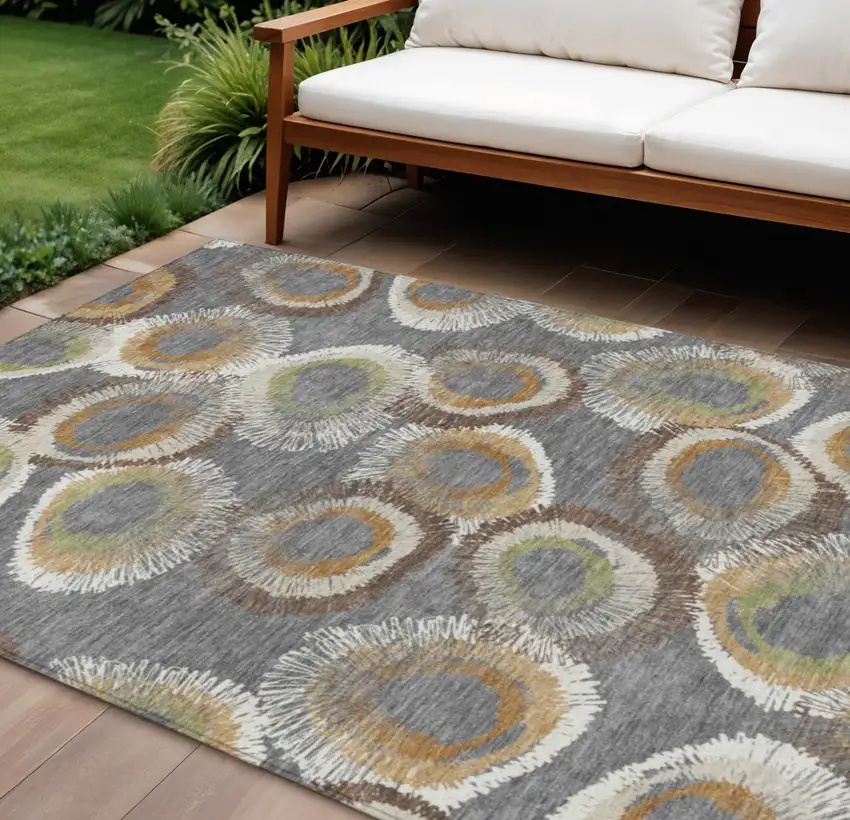 Gray Ivory And Copper Geometric Washable Indoor Outdoor Area Rug Photo 1
