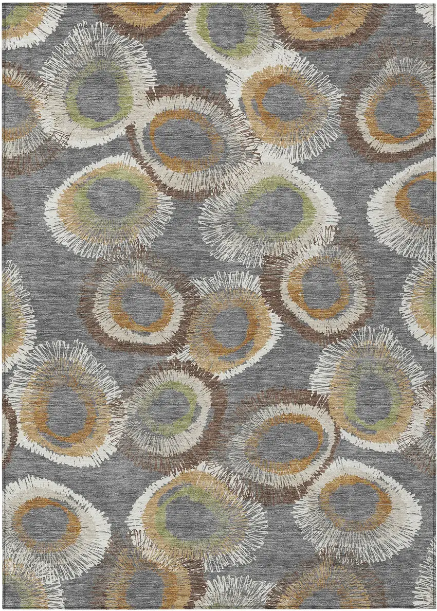 Gray Ivory And Copper Geometric Washable Indoor Outdoor Area Rug Photo 2