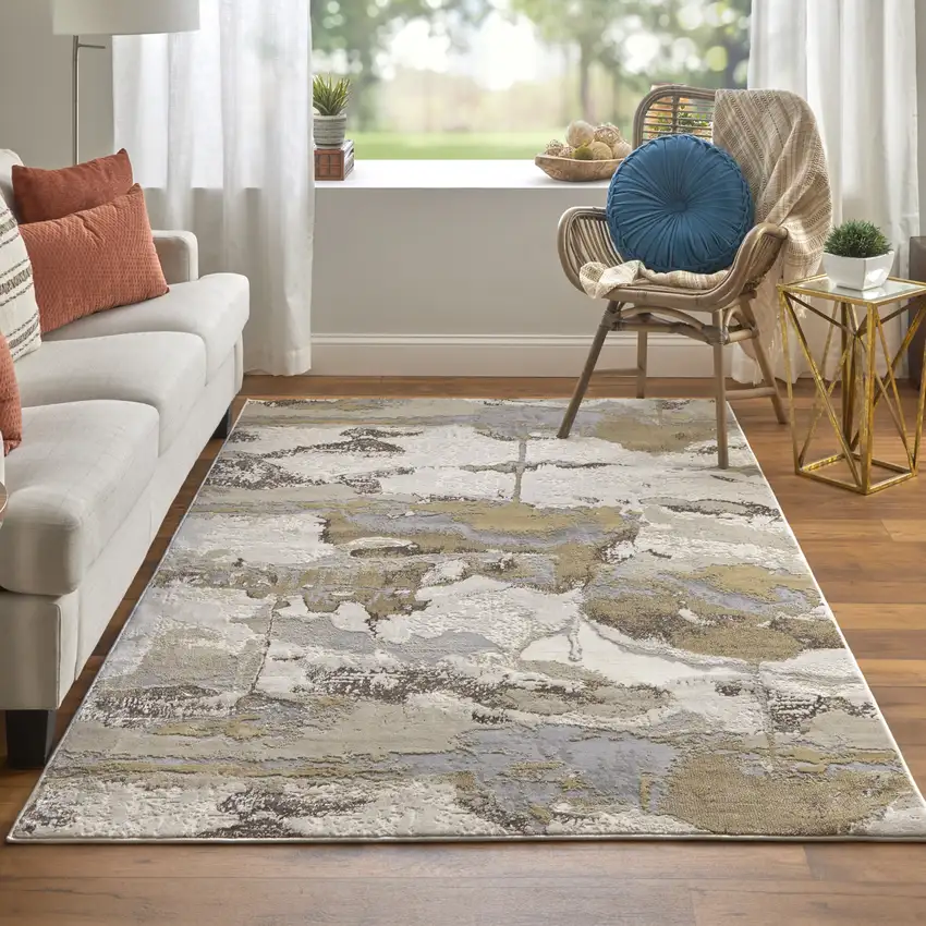 Ivory Brown And Gray Abstract Area Rug Photo 7