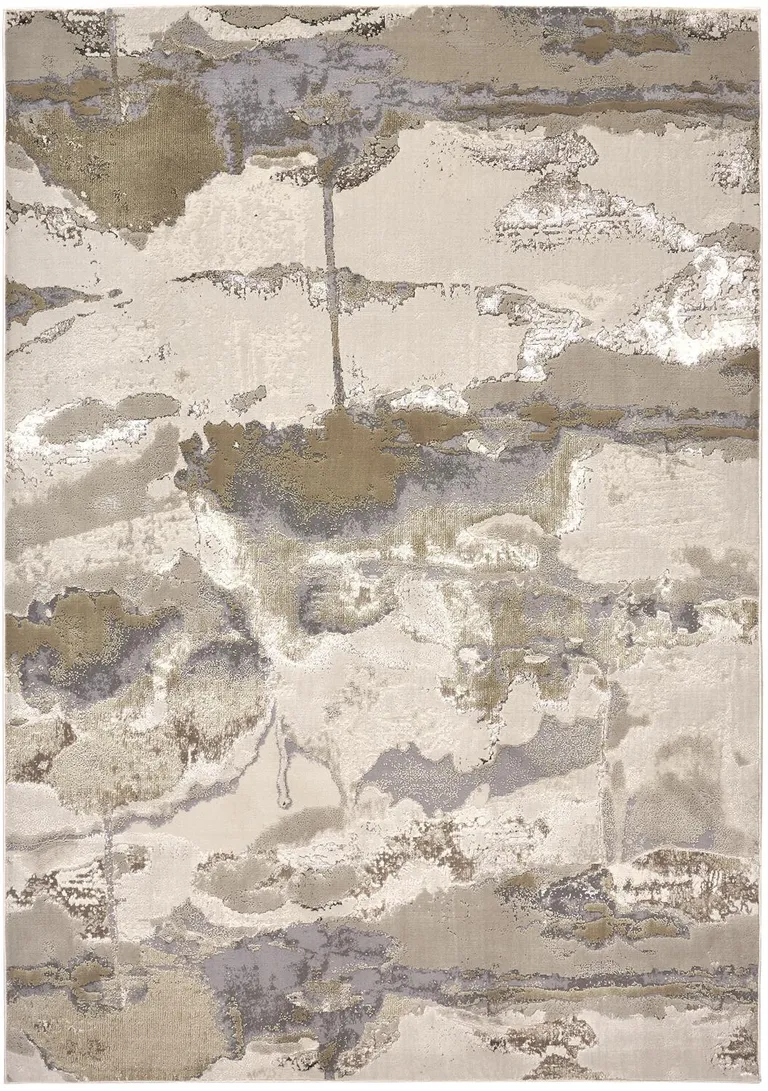 Gray Ivory And Gold Abstract Area Rug Photo 4