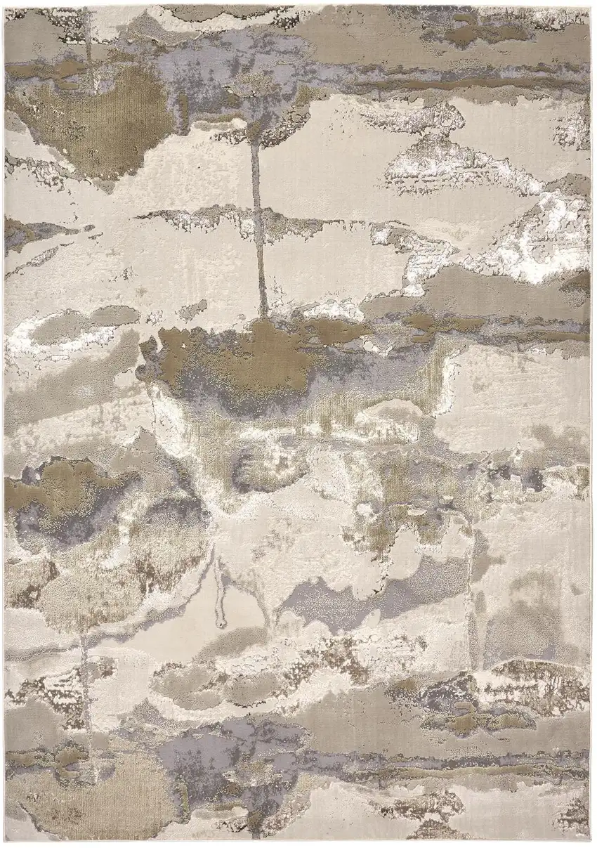 Ivory Brown And Gray Abstract Area Rug Photo 2
