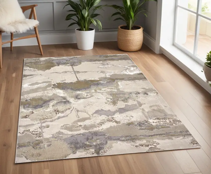 Gray and Ivory Abstract Non Skid Area Rug Photo 1