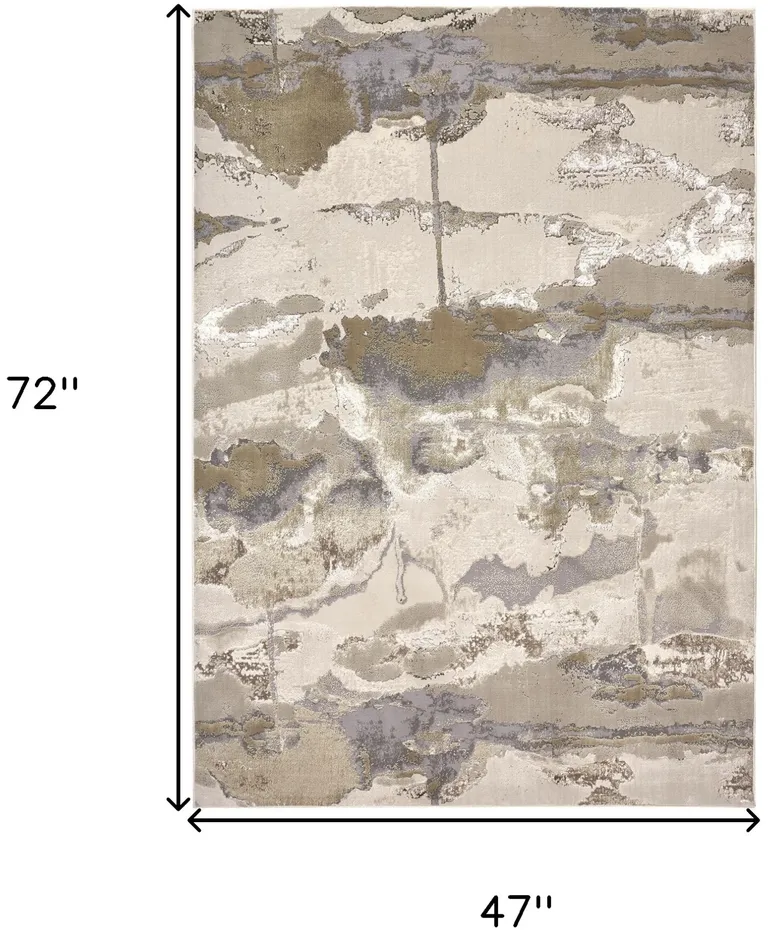 Gray Ivory And Gold Abstract Area Rug Photo 5