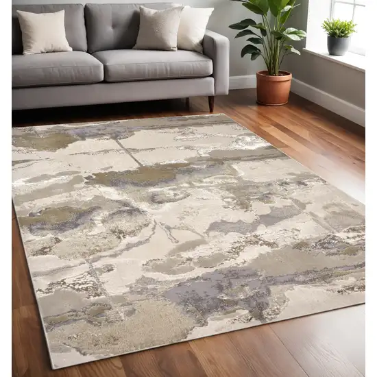 Ivory Brown And Gray Abstract Area Rug Photo 1