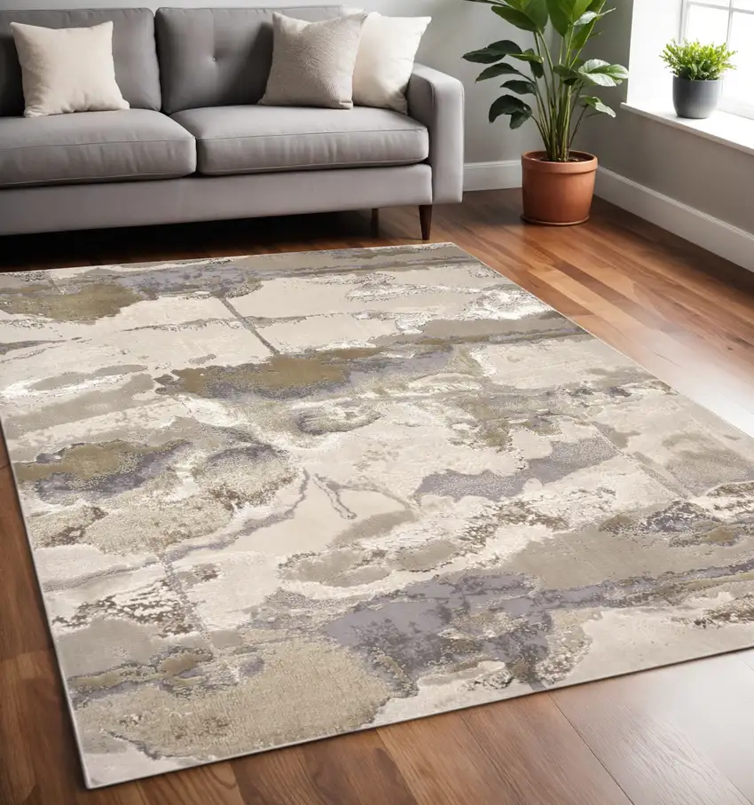 Ivory Brown And Gray Abstract Area Rug Photo 1